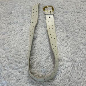 GOLDEN T Elegant White Leather Belt with Gold Buckle WOMENS SIZE 38
